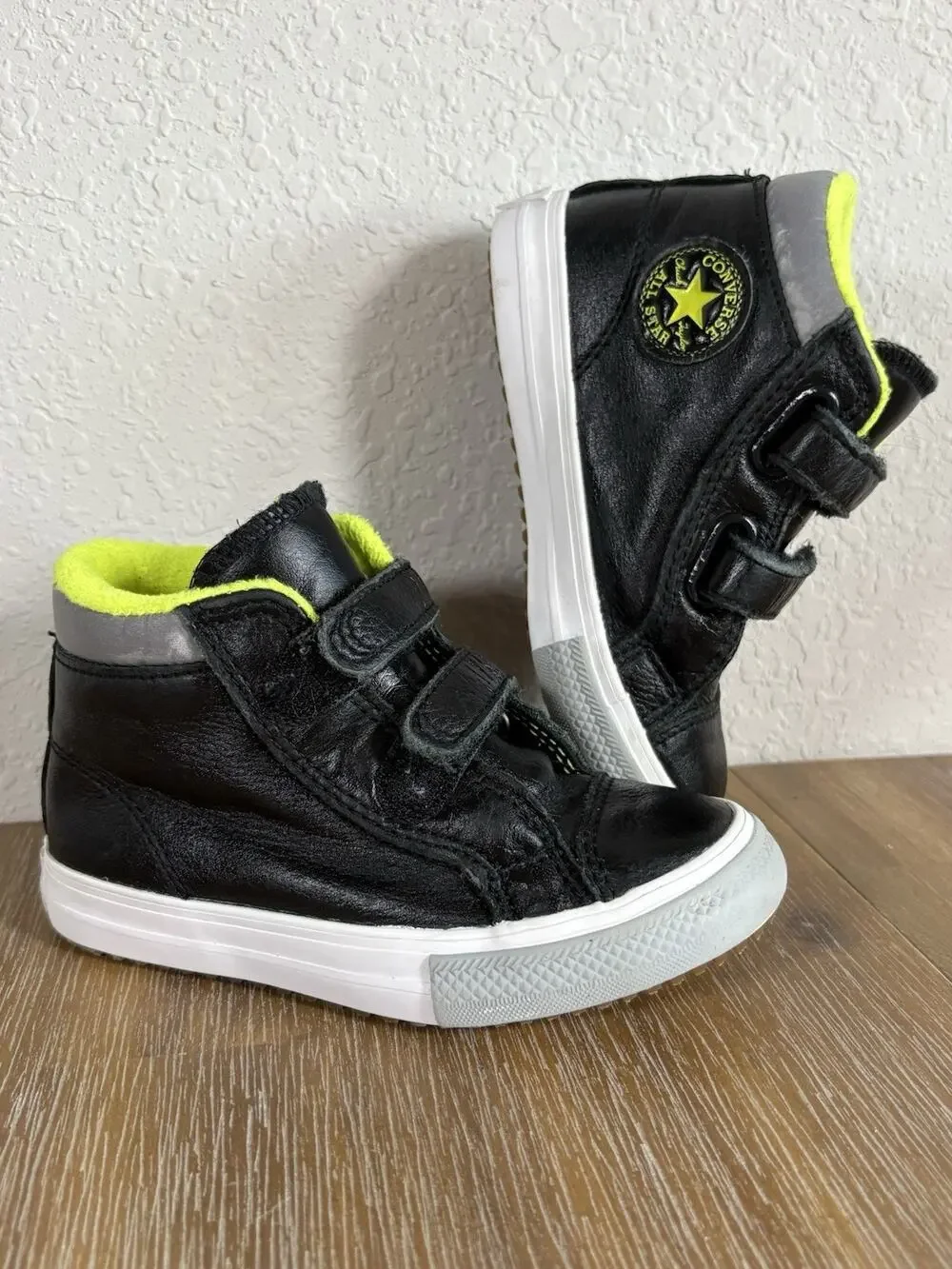 CONVERSE All Star Infant US 8 EU 24 LEATHER HOOK-N-LOOP HI TOP SNEAKERS Shoes